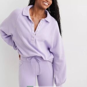 AERIE Lilac Purple Quarter Snap Sweatshirt Pullover Large Cotton Blend AE